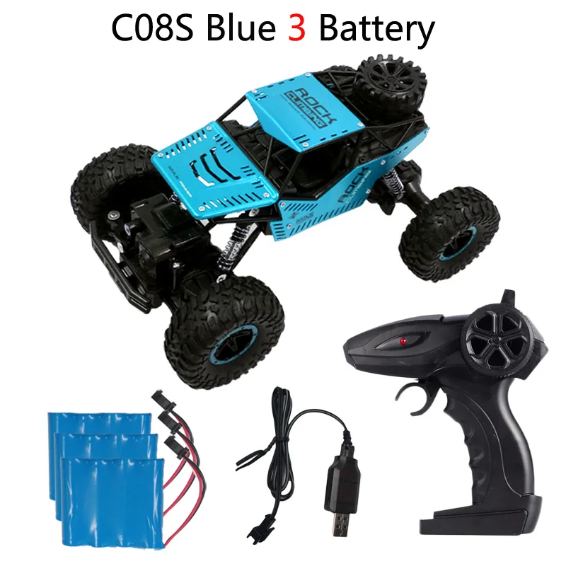 Blue 3BAT Teeggi 1/16 C08S Радиоуправляемая машина 2,4 ГГц 4WD сильная мощная альпинистская Радиоуправляемая машина внедорожник игрушки автомобиль для детей подарок радиоуправляемые машины модель дистанционного управления - Цвет: Blue 3BAT
