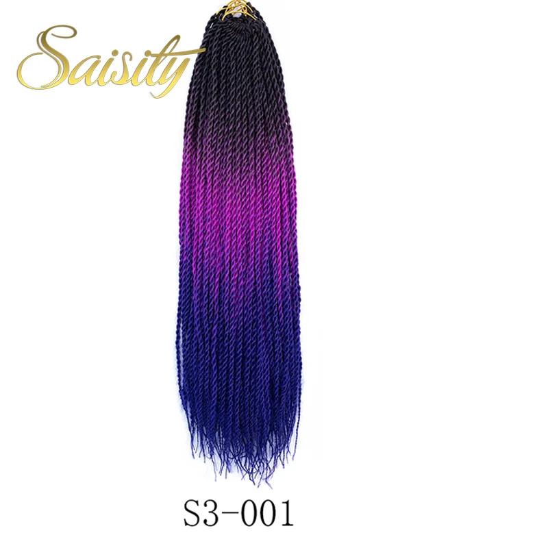 Saisity Ombre Сенегальские скрученные волосы на крючках косички 24 дюйма 20 корней/упаковка синтетические плетеные волосы для женщин серые, синие, розовые, коричневые - Цвет: T1B/350