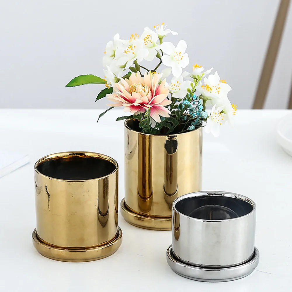 1 шт. Золотая и серебряная керамическая ваза скандинавский Настольный цветочный