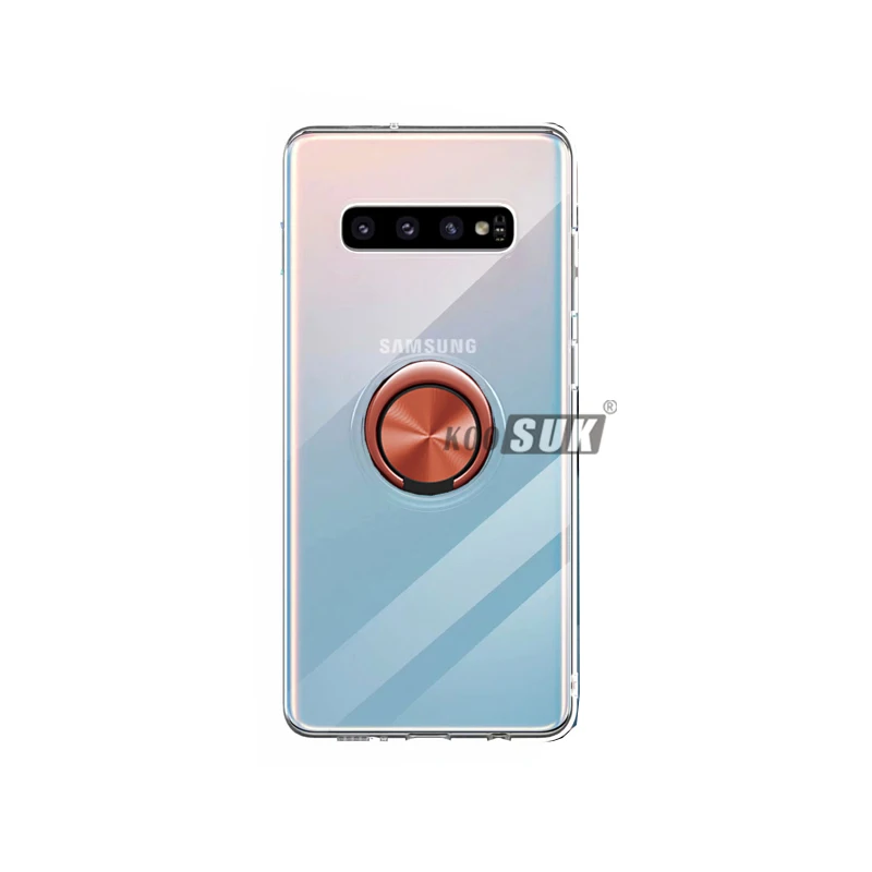 Розовый Прозрачный мягкий силиконовый чехол для телефона samsung Galaxy S10 Plus, роскошный защитный чехол с кольцом для samsung S10e S10 - Цвет: Розовый