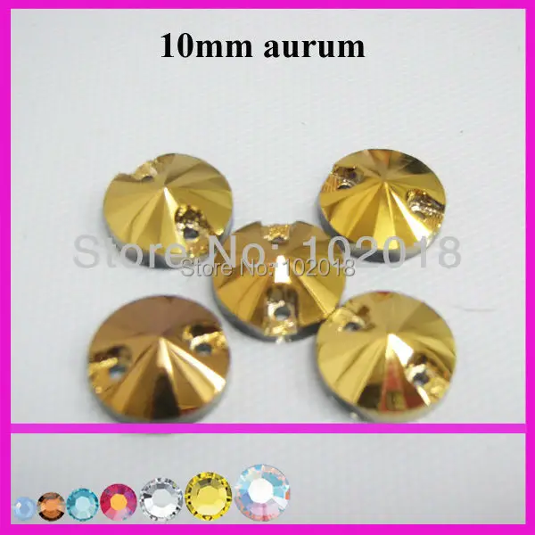 Бесплатная сверкающий цвет Aurum 10 мм круглый пришивной кристальный блеск форма