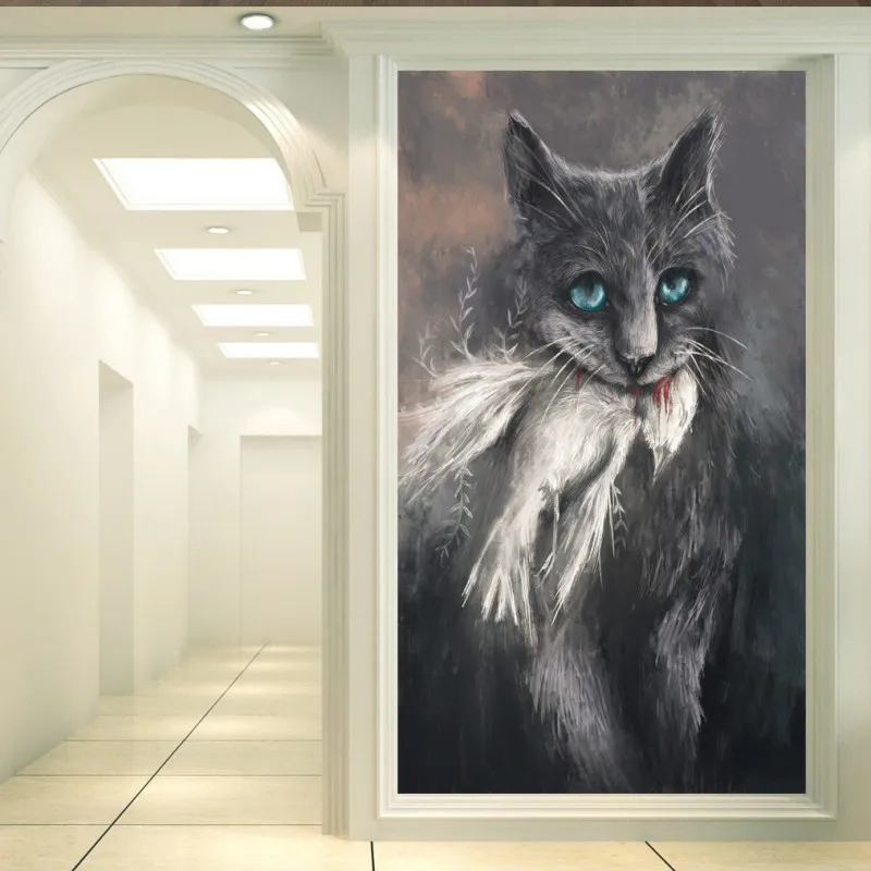 Фотообои Современная креативная Настенная роспись фотообои Черный кот голубь