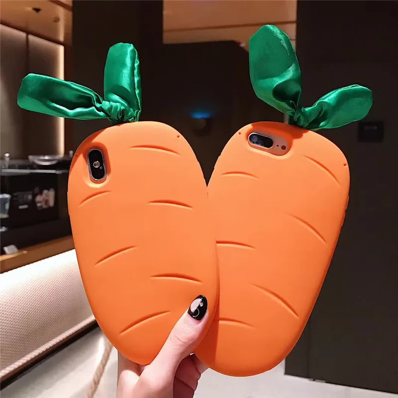 Cute Silicone 3D Carrot Shockproof Phone Case For Apple iphone 6 6s 7 8 Plus X XS XR MAX Protection Back Cover Coquille Funda | Мобильные