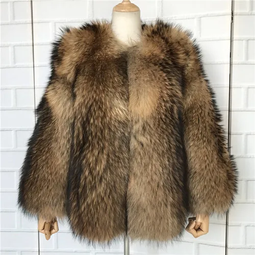 Natual fur Женская зимняя куртка из натурального меха енота, винтажное теплое толстое роскошное пальто из натурального меха енота - Цвет: Natual fur