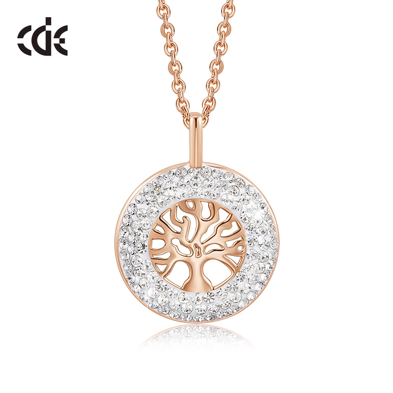 CDE женское золотое ожерелье с подвеской, украшенное кристаллами Swarovski, розовое золото 18 К, дерево жизни, ювелирное изделие, рождественский подарок