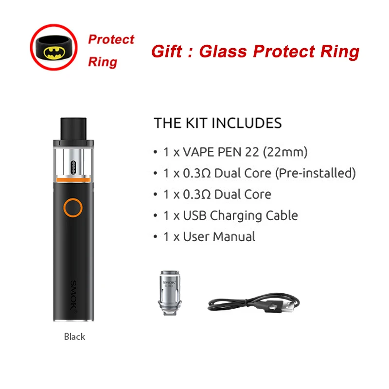 Smok Vape ручка 22 комплект со встроенным аккумулятором 1650 мАч и вейп ручка 22 бак электронная сигарета стартовал комплект - Цвет: Черный