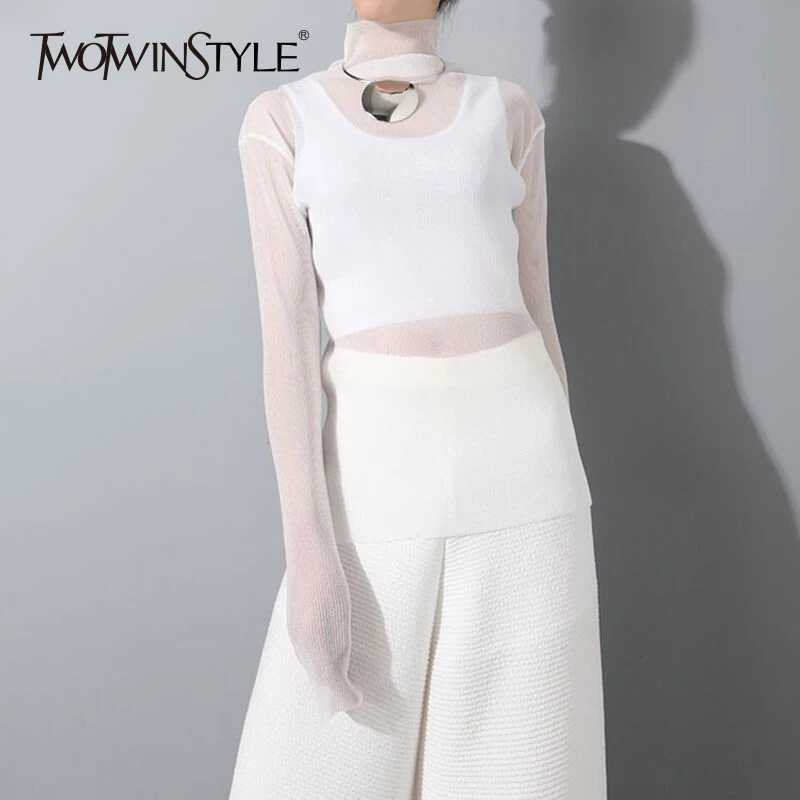 Twotwinstyle плиссированные Женские футболки для Для женщин топ Вязание Пуловеры