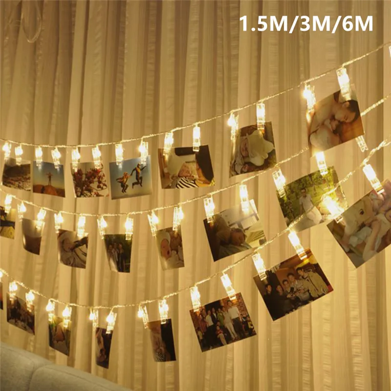 

10 20 40 LED Garland Card Photo Clip Led String Fairy Lights Battery Operated Christmas Garlands Wedding New Year Decoration