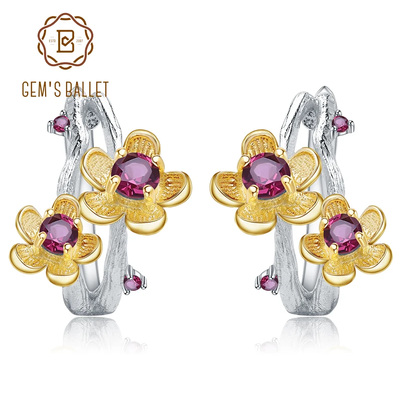 Женские серьги гвоздики с цветком сливы GEM'S BALLET из стерлингового серебра 925