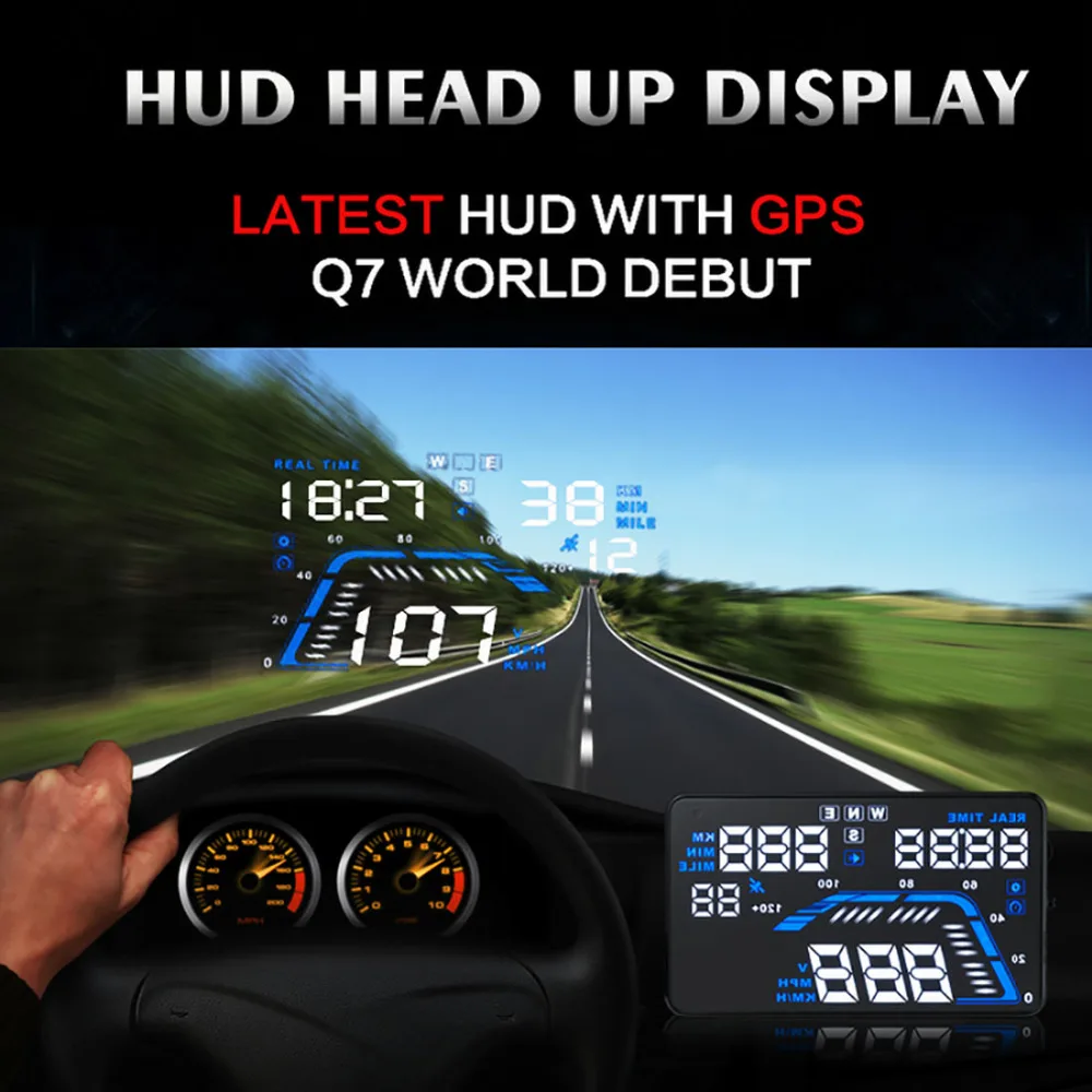 HUD Q7 5 ''универсальный GPS многофункциональный автомобильный дисплей на лобовое