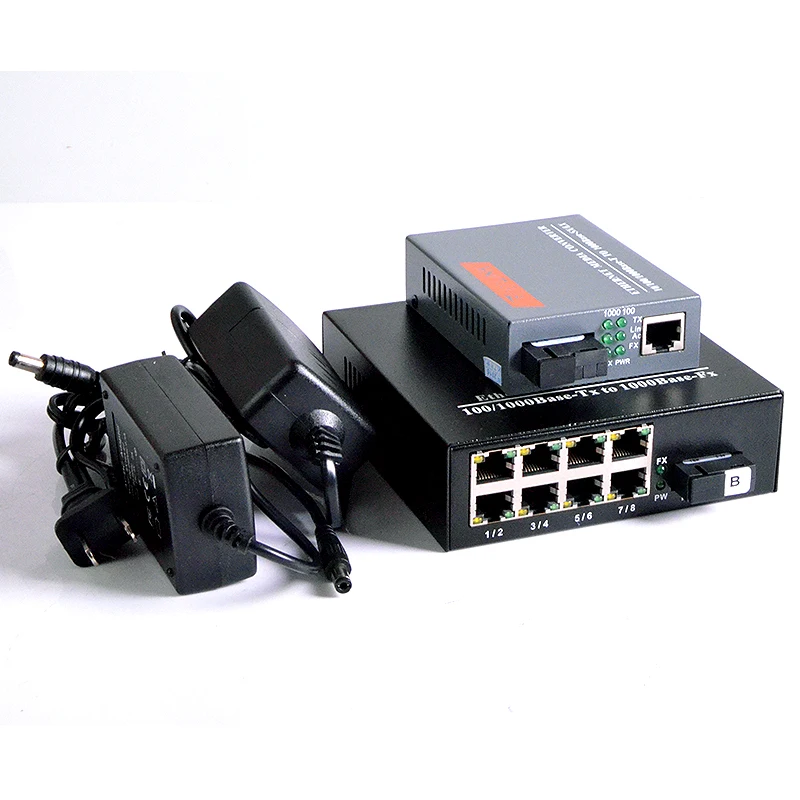 1 пара 1000 Мбит/с волоконно оптический медиа конвертер Gigabit Signlemode CH * SC 8 RJ45