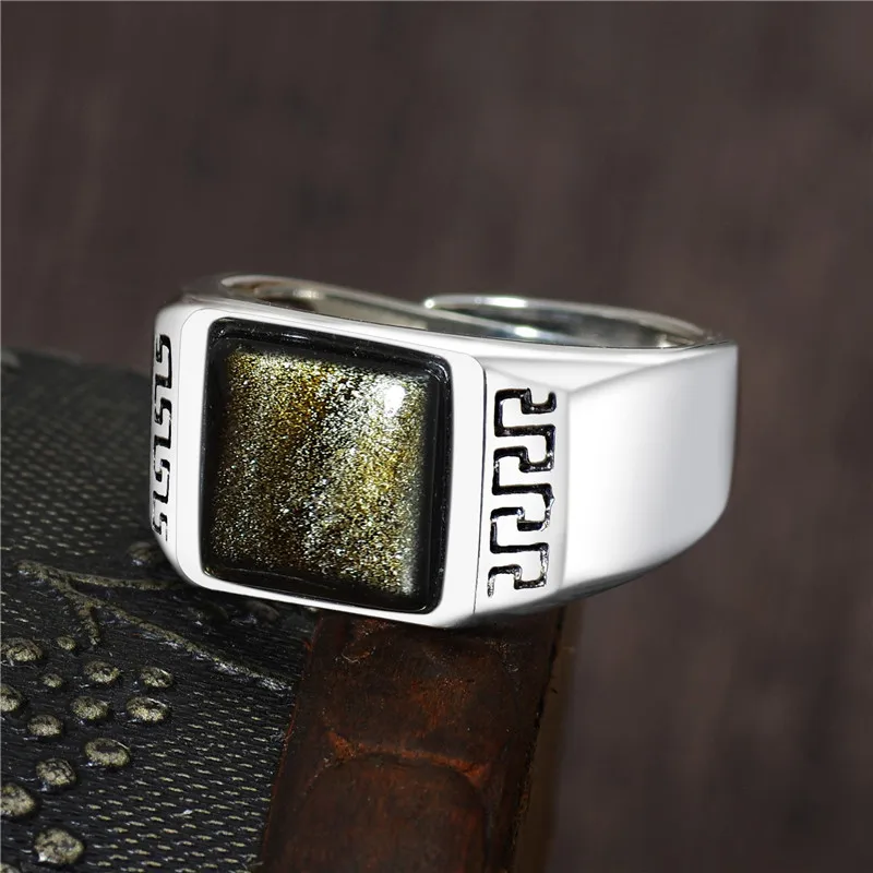 Anillos женское кольцо-Ретро Охотники за приведениями Obsidian воздействие мужское кольцо S925 мозаика и золотой открытый палец рот отрегулировать мужчин t