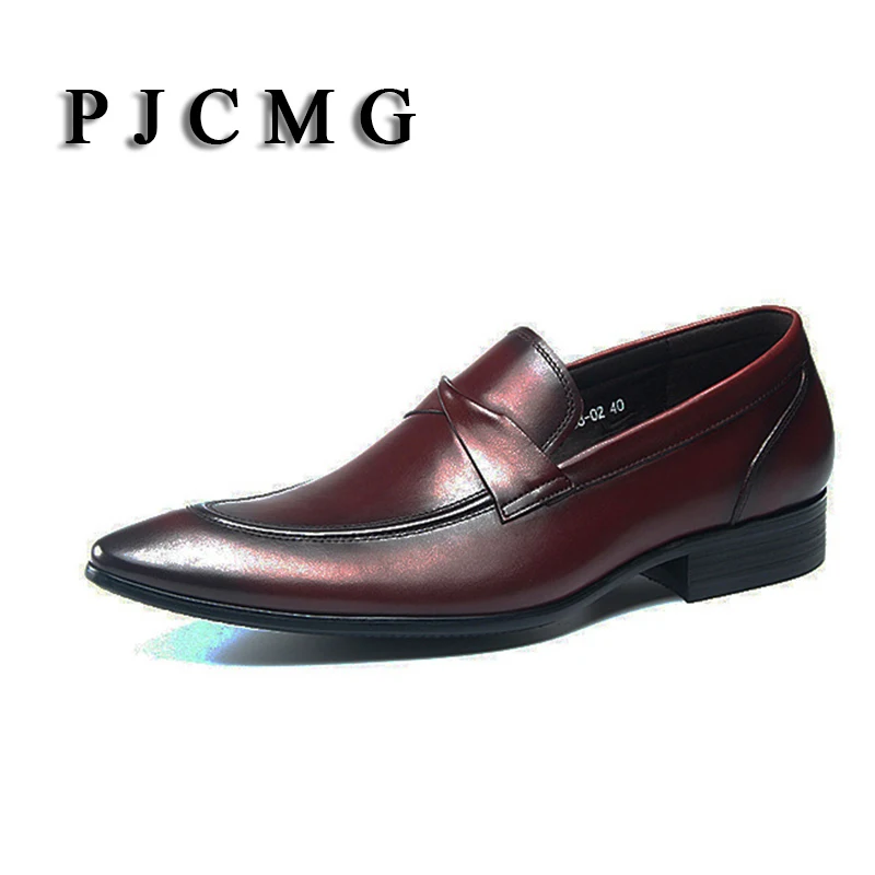 

Туфли PJCMG мужские из натуральной кожи, дышащие, без застежки, заостренный носок, классические, классические, формальные, свадебные туфли, Рос...