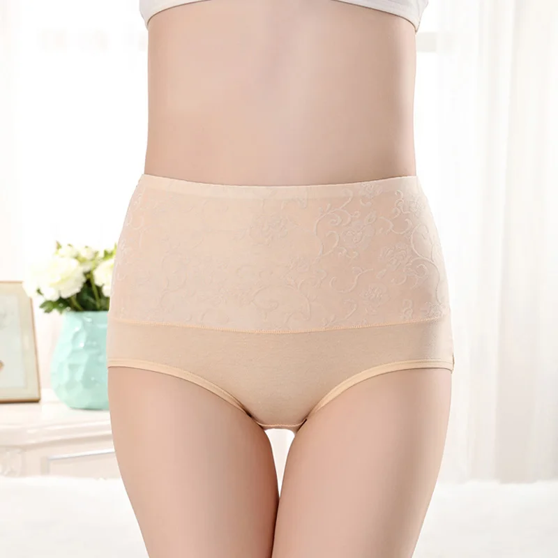 Beige Кружевные трусики, модные женские хлопковые трусики, женские трусы с высокой талией, дышащее женское белье большого размера, сексуальные трусики - Цвет: Beige