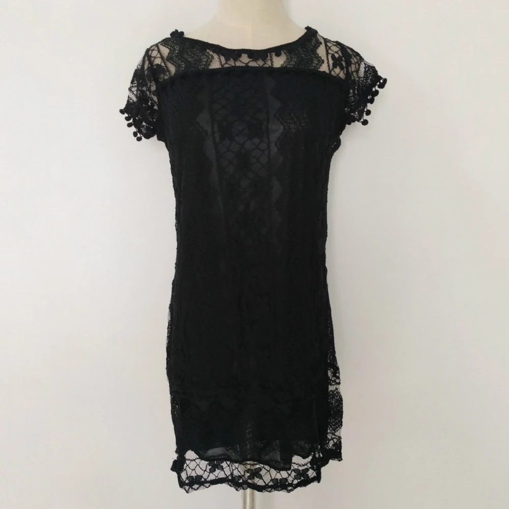 Queenus Women Lace Dress 2018 Elegant Sleeveless Party Dresses O-Neck Patchwork V Split Draped Above Knee A-Line | Женская одежда