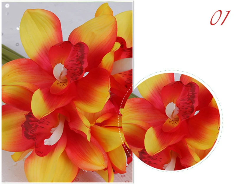 1 Набор, настоящее прикосновение, cymbidium, 6 головок, для украшения стола, цветок, сделай сам, для свадьбы, невесты, ручная работа, цветы, домашний декор, искусственная Орхидея