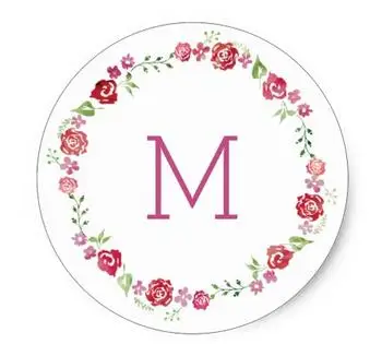 

1.5inch Floral Wreath with Roses Monogram Initial Stickers