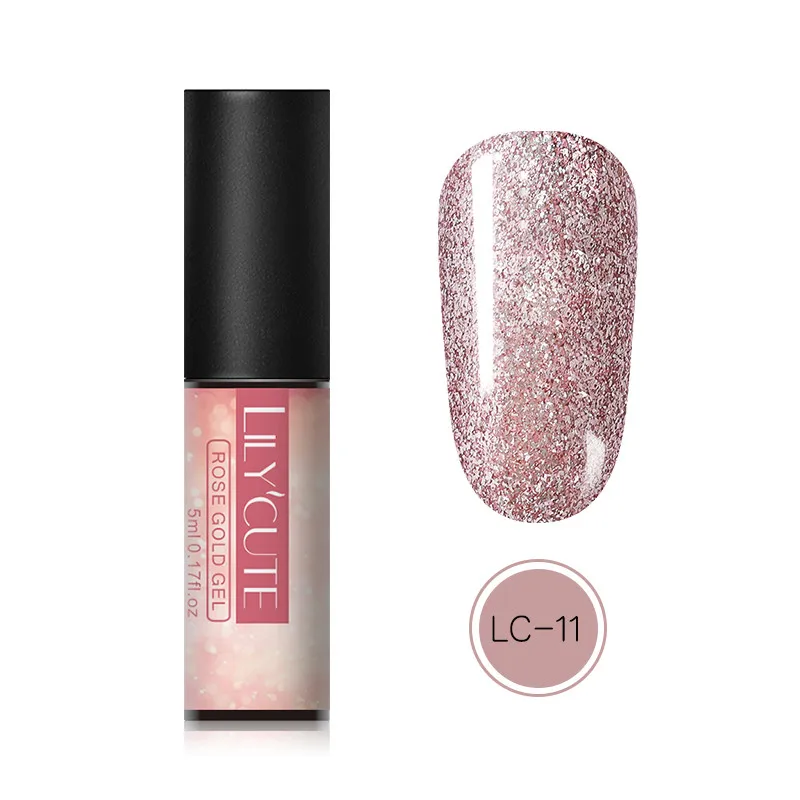 rose gold LC-11 LILYCUTE, 5 мл, цветной УФ-гель, голографические блестки, полуперманентный Гель-лак для нейл-арта, лак - Цвет: rose gold LC-11