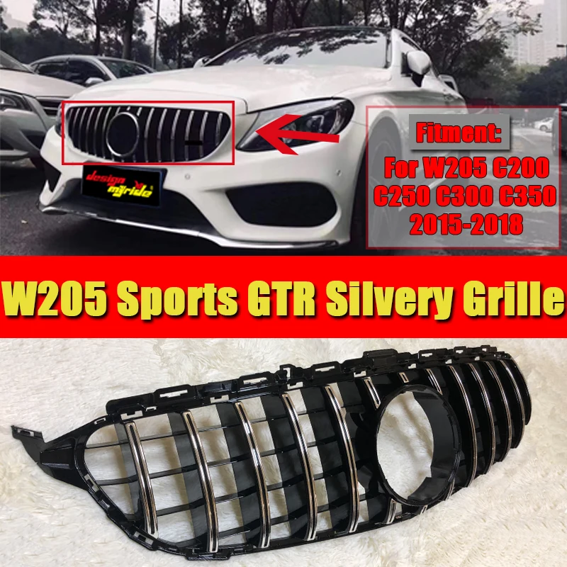 Подходит для Mercedes C205 W205 GTS style grill ABS silver C class передняя решетка без камеры и знака 2015
