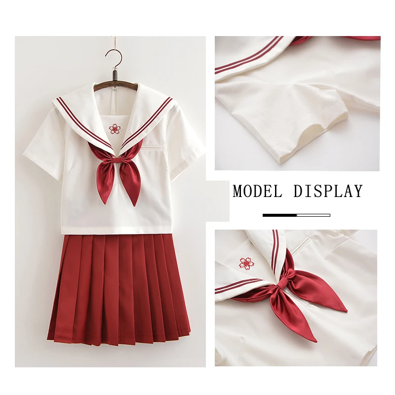 Свитани Японская школа JK красный и белый Униформа вишневый цвет printSailor костюм