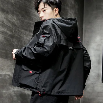 

2019 black hip hop multi-pocket bomber jacket outdoor loose tooling coat locomotive casual solid color flight jacket