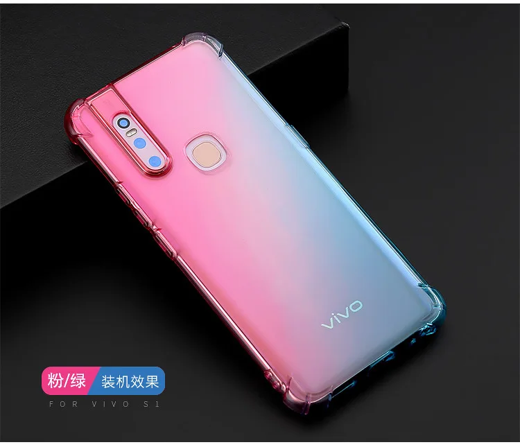 pink with green Чехол для телефона из мягкого ТПУ с рисунком КРЫШКА ДЛЯ VIVO V15 V15 Pro S1 S1 Pro IQ00 Y97 V11i градиент силиконовый анти-шок Тонкий чехол для задней крышки - Цвет: pink with green