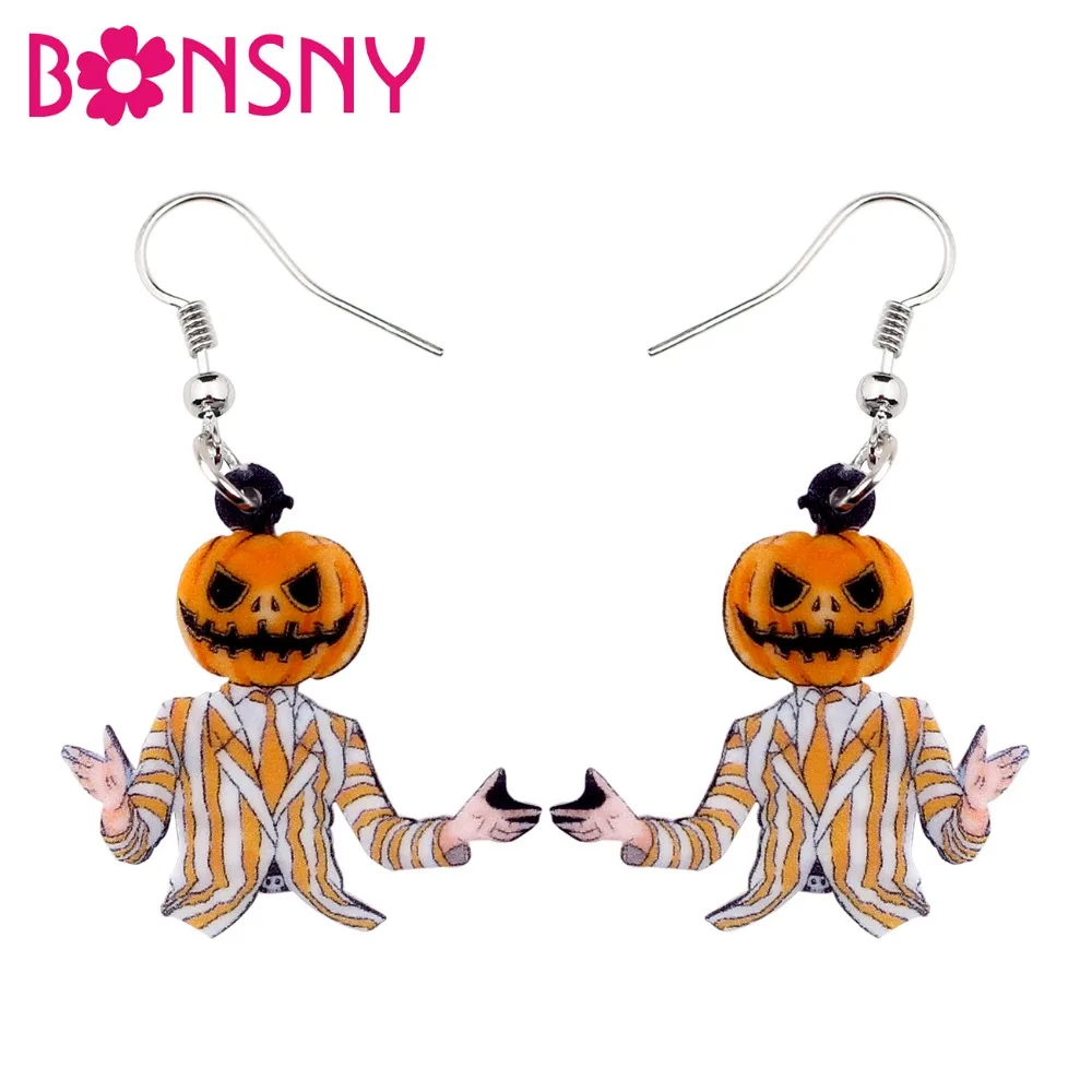 

Bonsny Acrylic Halloween Pumpkin Gentleman Earrings Big Long Dangle Drop Fashion Novelty Jewelry For Girl Women Ladies Wholesale