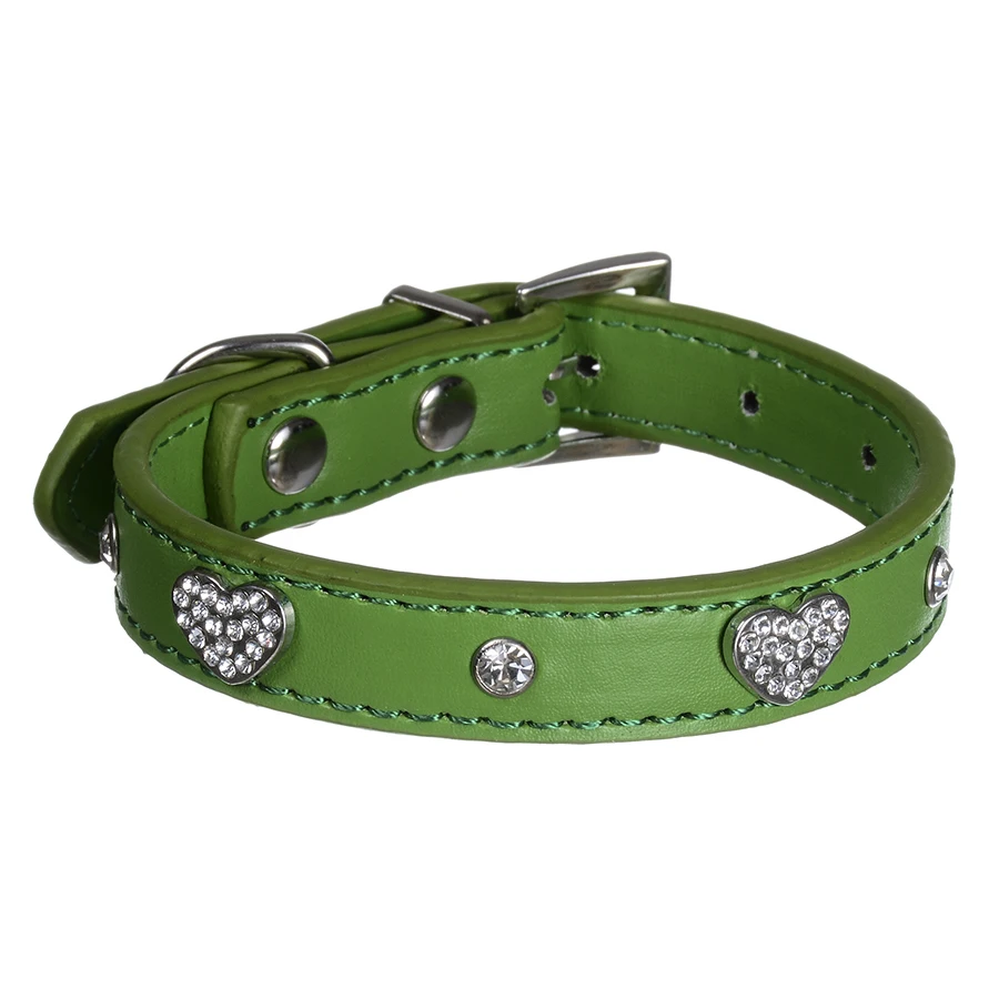 Adjustable Pu Leather Dog Collar Heart Shaped Diamante Rhinestones Pet Puppy Cat Neck Strap Red Rose Size S M | Дом и сад