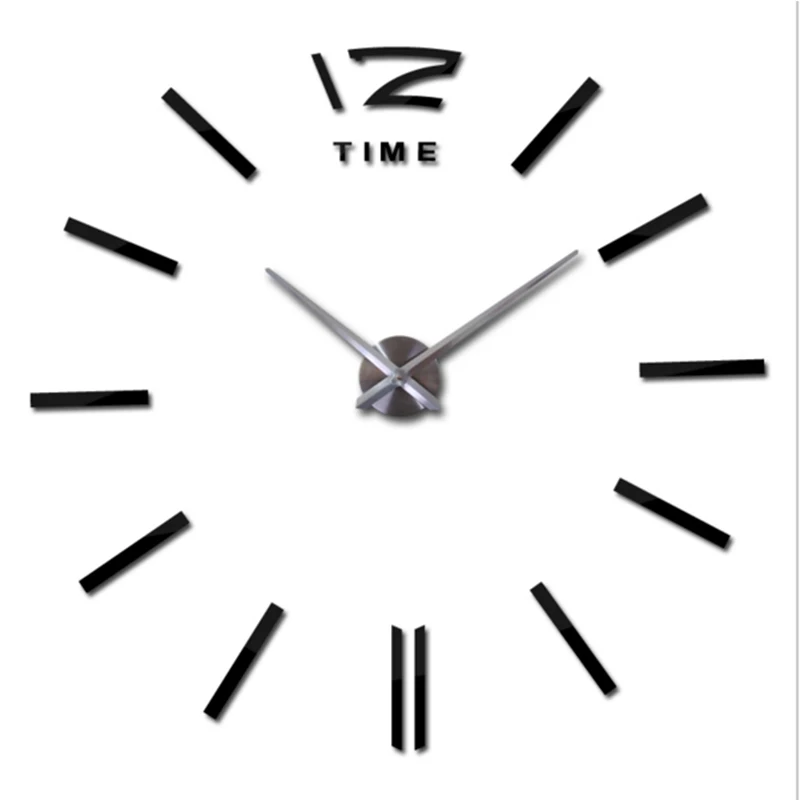 Новинка, распродажа, настенные часы, часы reloj de pared, 3d, сделай сам, акриловые зеркальные наклейки, кварцевые, Современное украшение для дома - Цвет: Черный