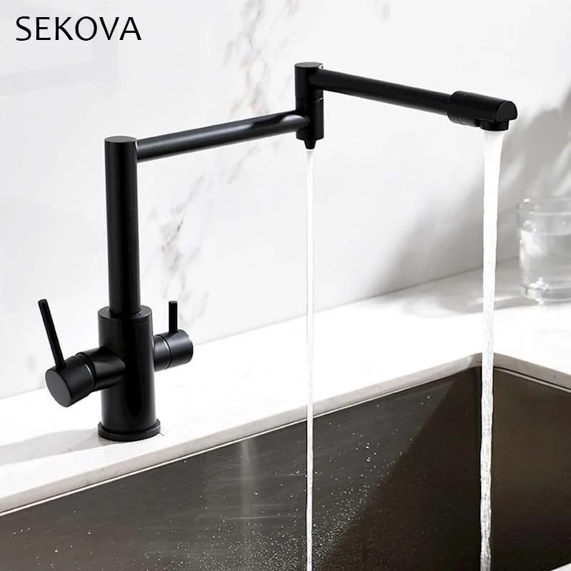 Кран для горячей и холодной питьевой воды, кухонный кран с двумя ручками, латунное крепление для кухонной раковины, вращающийся смеситель для воды, 3 способа водопроводного крана