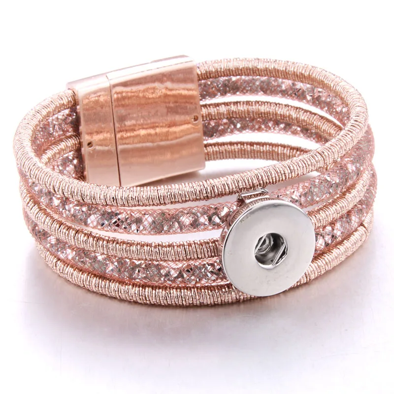 rosegold Новинка, ювелирное изделие, 18 мм., кожаные Стразы, браслет на защелке, креативный магнитный браслет на кнопке, браслеты для женщин, ювелирное изделие - Окраска металла: rosegold