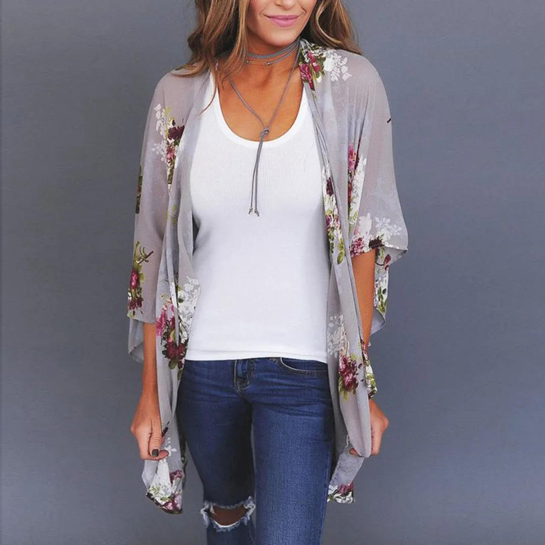 Новая женская Свободная блузка в стиле бохо с цветочным принтом топы открытой