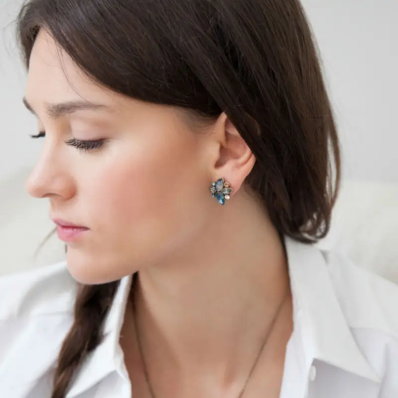 2014 Best Seller Resin Glass Zinc Alloy High Quality Fashion Vintage Noble Blue Teardrop Earring Stud | Украшения и аксессуары