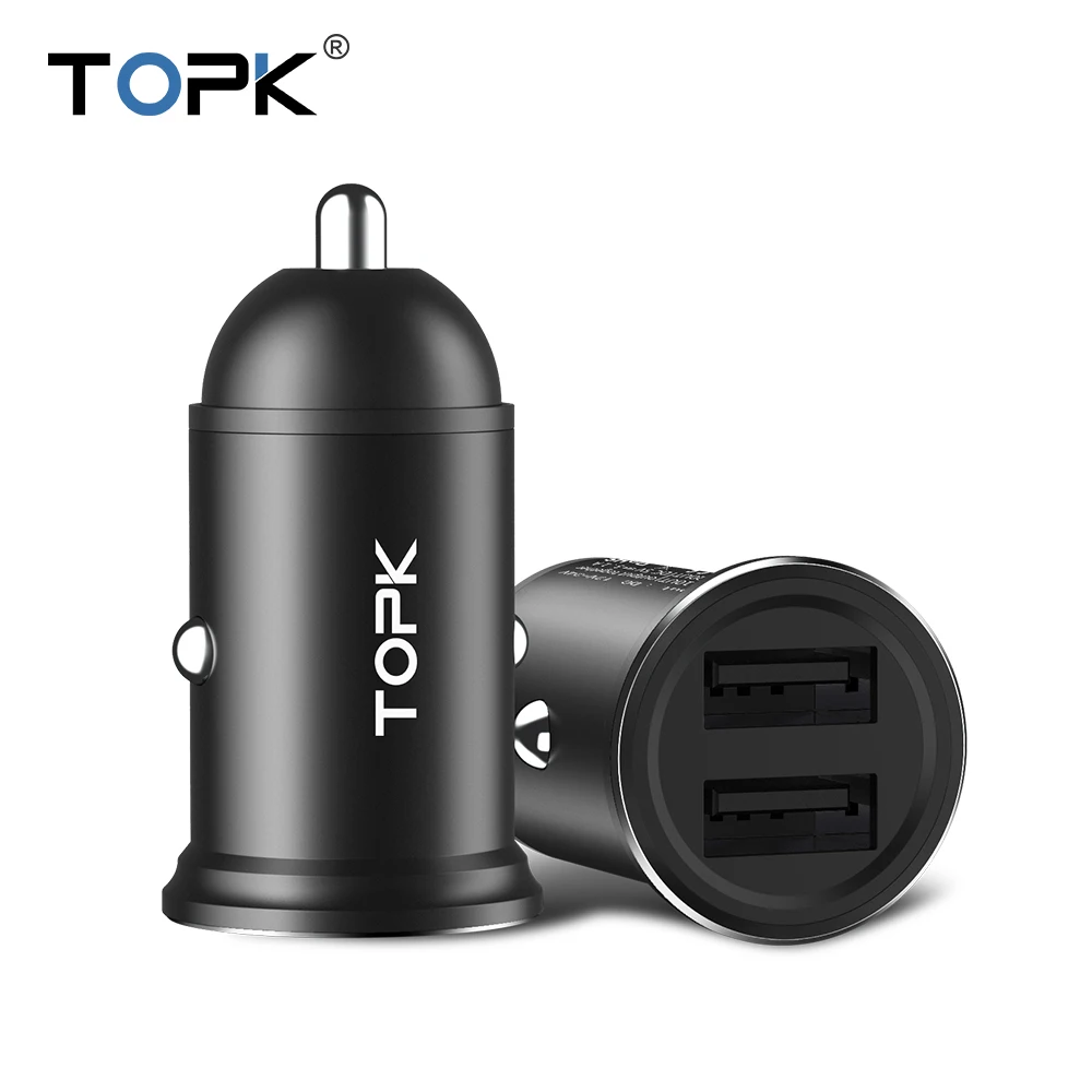 TOPK Mini Dual USB Автомобильное зарядное устройство для телефона Быстрая зарядка iPhone и
