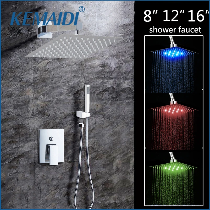 KEMAIDI 8 &quot12&quot 16 &quotсветодиодный душ настенный квадратный стиль латунная насадка