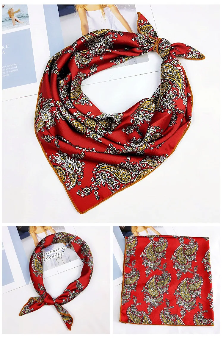 

Yishine 60*60 CM Women Multifunction Polyester Chiffon Scarf Beautiful Pattern Prints Satin Small Square Wraps Scarves Shawl