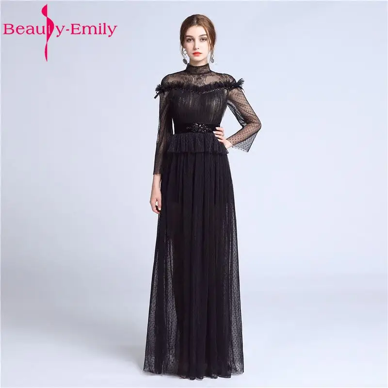 Сексуальное длинное кружевное черное вечернее платье Beauty Emily в пол на молнии для