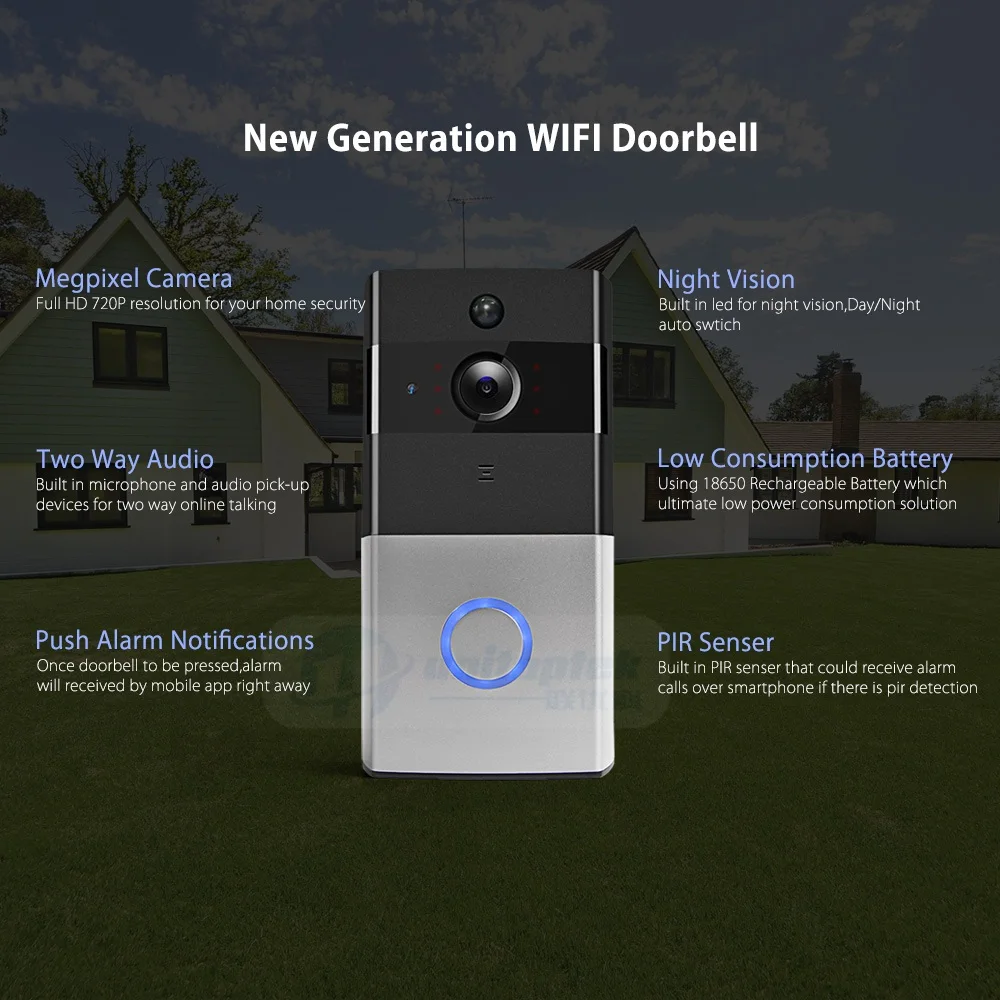 720 P IP видеосвязь Wifi дверной звонок PIR с обнаружением инфракрасного излучения Wi-Fi