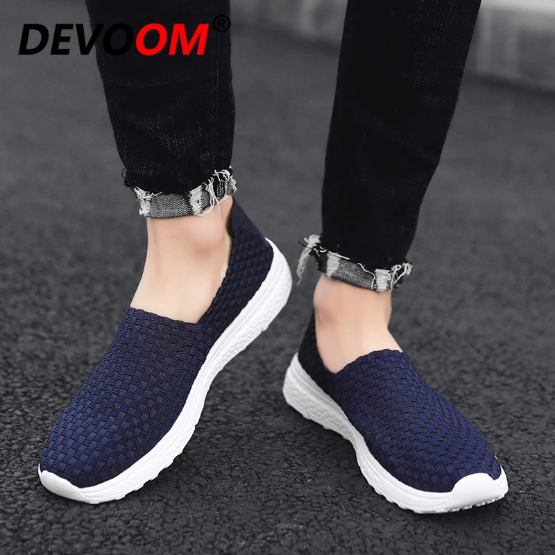 Мужские кроссовки без шнуровки темно-синие дышащие для прогулок удобная