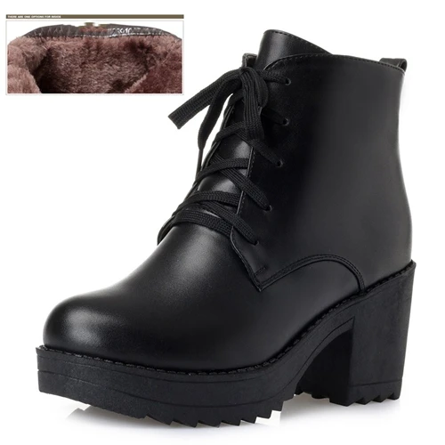 black fluff AIYUQI ботинки на платформе; коллекция года; женские Ботинки martin из натуральной кожи; шерстяные толстые теплые зимние ботинки; женские военные ботинки; большие размеры - Цвет: black fluff