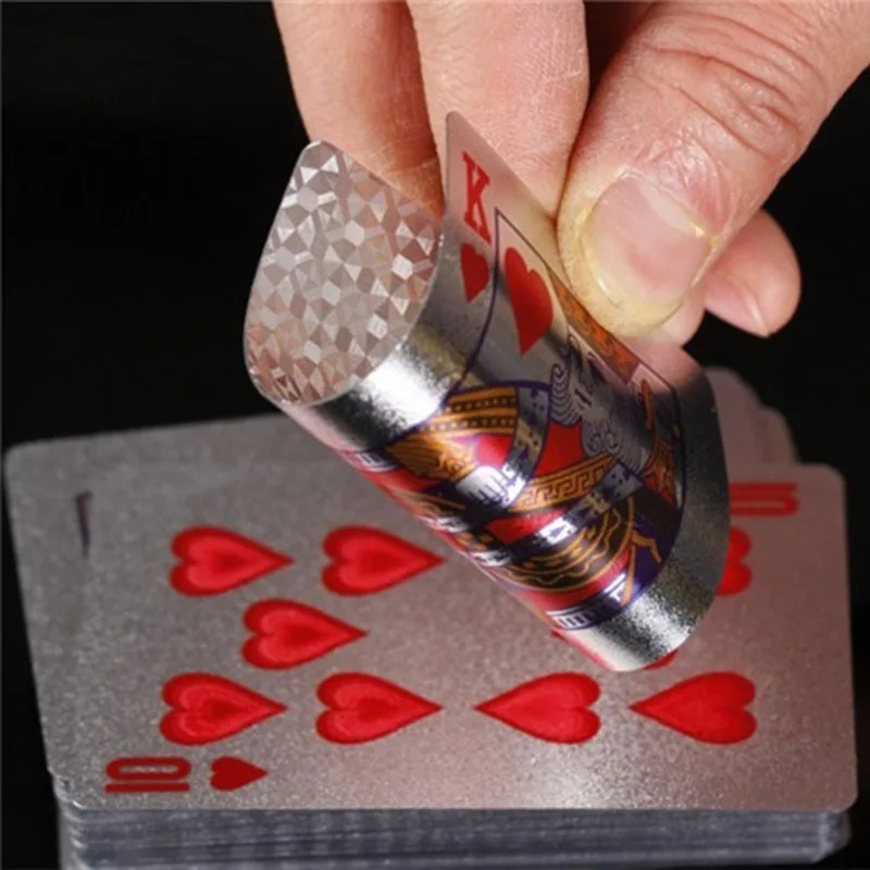 

24K Silver Playing Cards Deck Silver Foil Poker Set Magic Card Durable Waterproof Game Cards Euro US Dollar Design Poler Cards