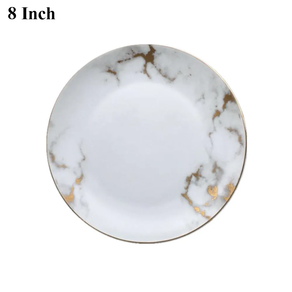 Gray 8 inch Мраморная обеденная тарелка в скандинавском стиле, 8 дюймов, 10,5 дюймов, золотой, черный, серый, набор посуды с инкрустацией, десертная тарелка, столовая посуда, блюдо для торта, десертные подносы - Цвет: Gray 8 inch