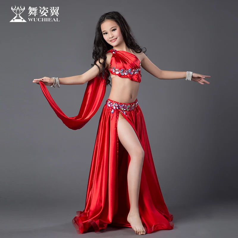 Rhinestone Spandex satin Belly dance Bra Placketing long Skirt 2pcs set for little girl/children costume performance wears RT201 |
