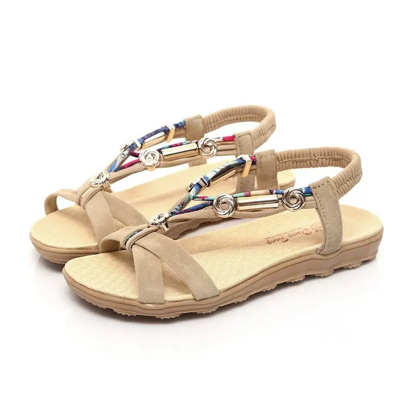 sweet Brand women shoes woman sandals Ankle-Wrap Flock Elastic band Floral Front &amp Rear Strap Flat with String Bead A465A | Обувь