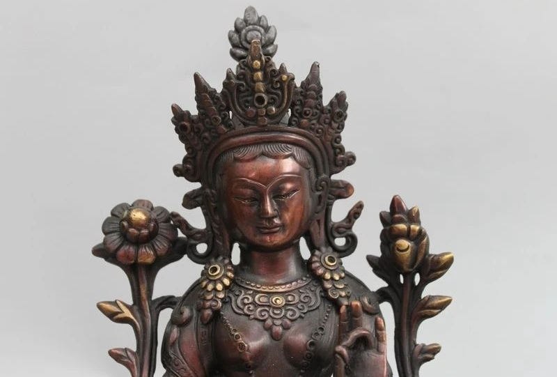 9&quot Tibetan Buddhism red Bronze Copper Bodhisattva Tara (Green) Kwan-yin Statue a 0518 | Дом и сад