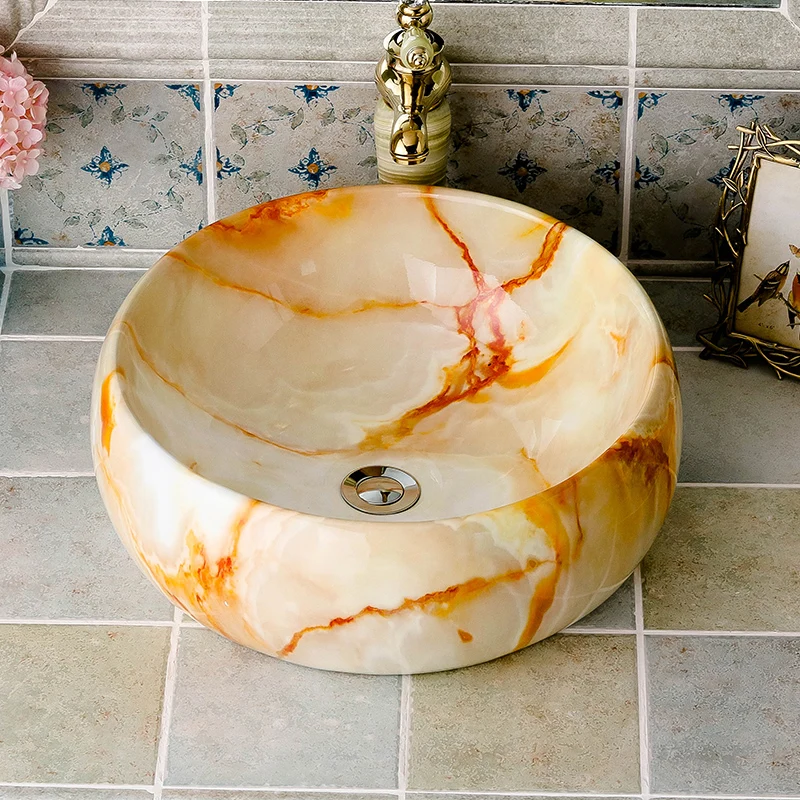 Ceramic Washbasin round Imitation Marble Ceramics European-style Simple Household Art Bathroom sink Обустройство дома