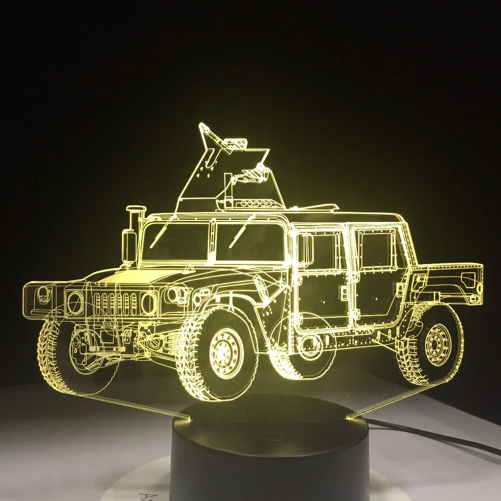 Военный грузовик Форма 3D светодиодный настольная лампа метакрилат пластина Craft