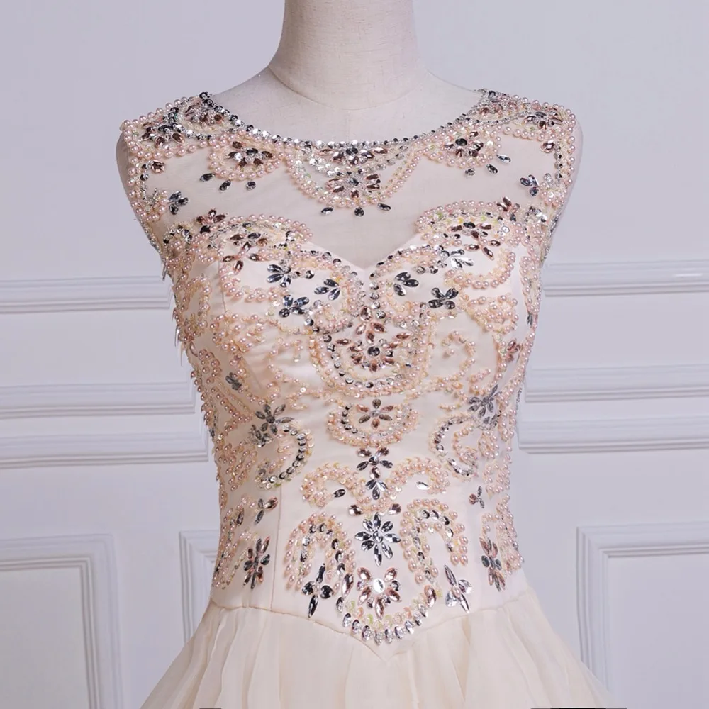 Благородный WEISS бальное платье Пышное цвета шампанского из органзы с бисером лиф