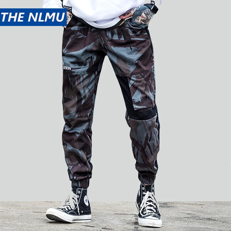 Хип-хоп камуфляжные брюки карго уличная Мужская мешковатая шаровары Лоскутная