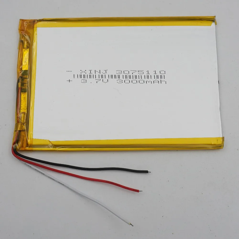 XINJ 3,7 V 3000 mAh 3 провода для термистора полимерная аккумуляторная батарея lipo 3075110 для портативной DVD электронной книги ipod КПК MID Tablet PC